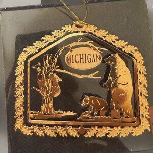 🐻 2D Bear Nation’s Treasures Michigan Landmarks Brass Ornament | Vintage Collec